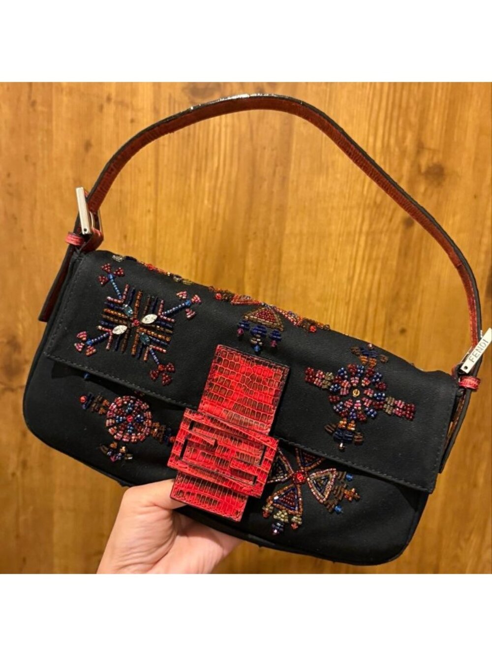 Fendi Baguette Beads Embroidery Shoulder Bag